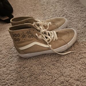 Vans High-Top Sneakers in Tan and White